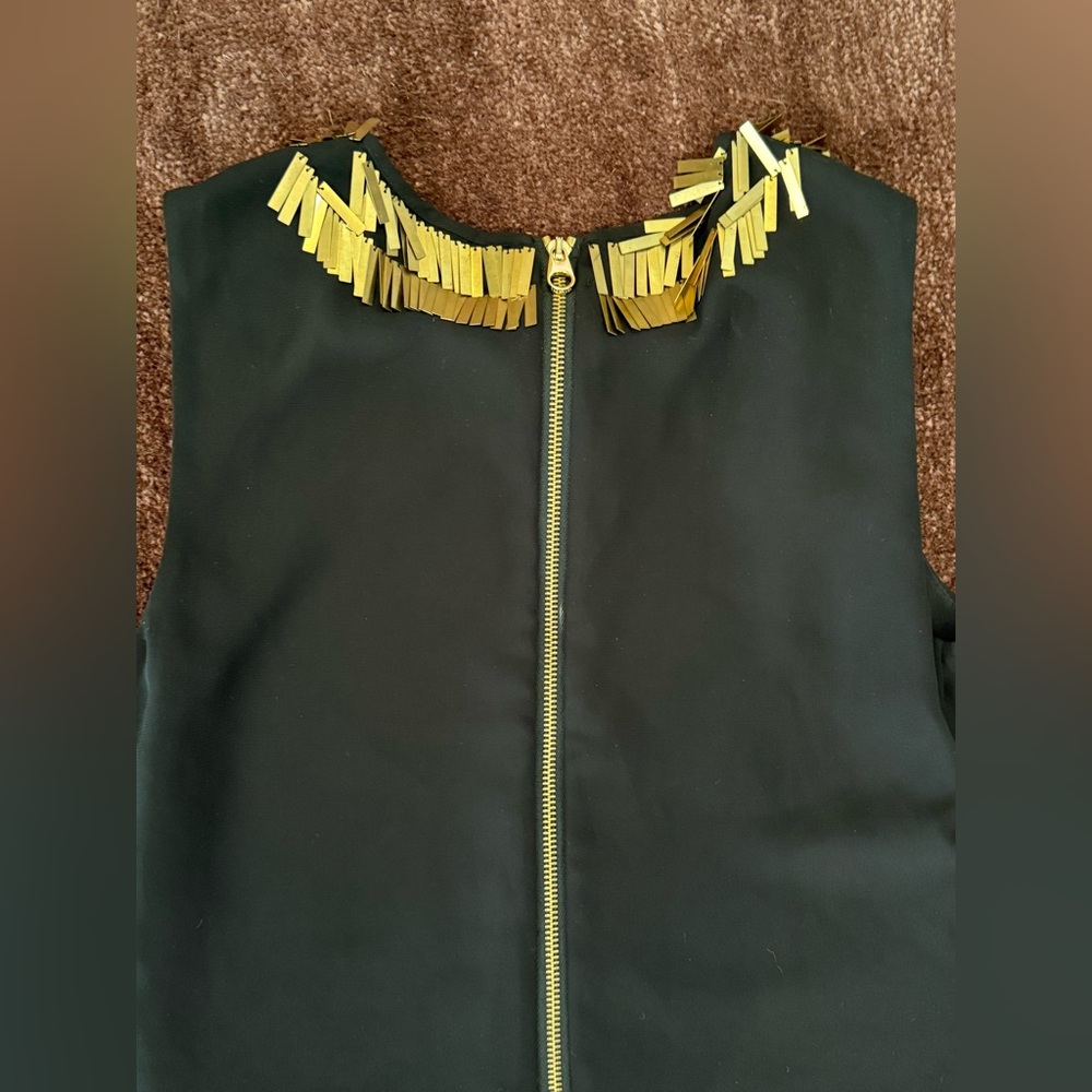 $440 TED BAKER Gold Sequin Embellished Metal Paillettes Little Black Dress Small - Picture 9 of 13